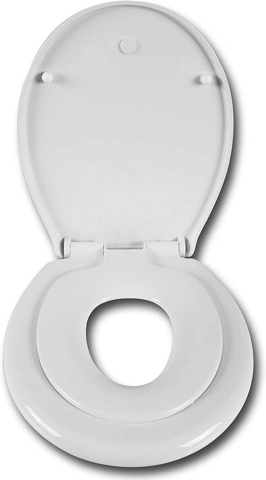 24goodz Toilet Seat with Soft-Close Mechanism - Ideal for Families - Durable MDF and Stainless Steel - White - Oval Shape