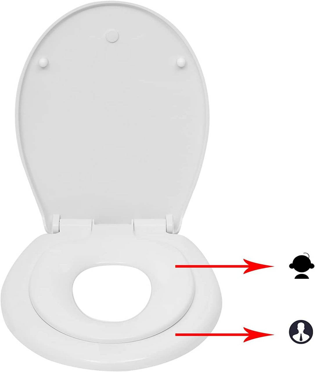 24goodz Toilet Seat with Soft-Close Mechanism - Ideal for Families - Durable MDF and Stainless Steel - White - Oval Shape
