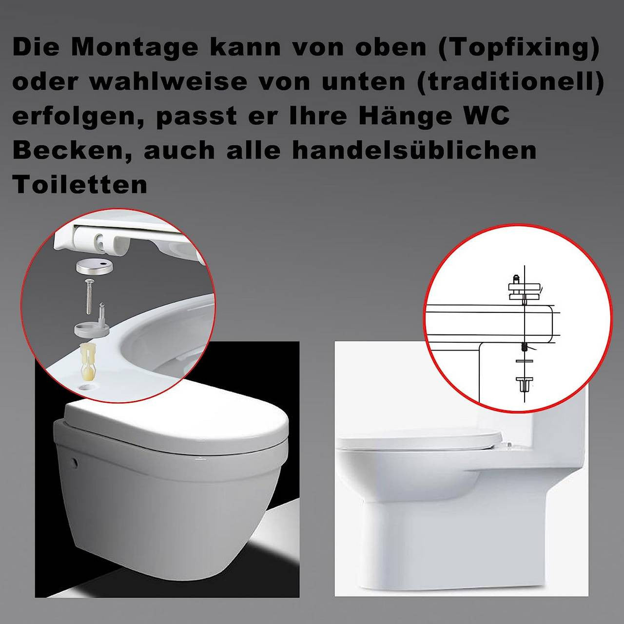 24goodz Toilet Seat with Soft-Close Mechanism - Ideal for Families - Durable MDF and Stainless Steel - White - Oval Shape