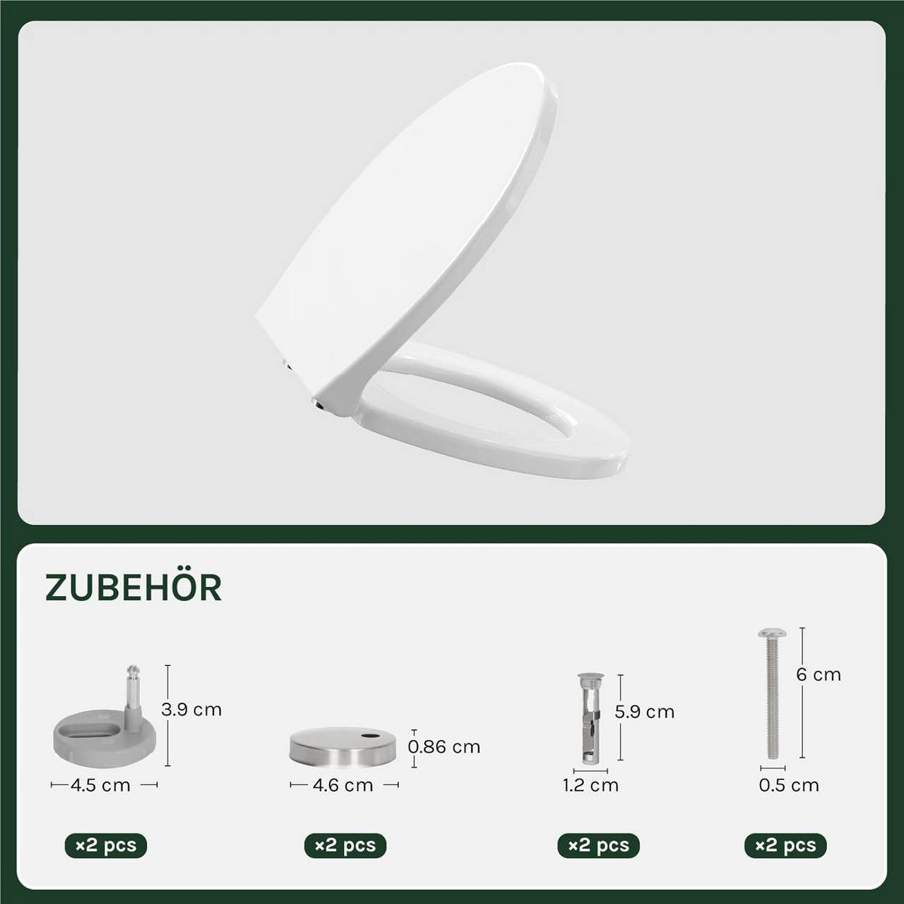 24goodz Soft-Close Toilet Seat - Quiet Closure - Easy to Clean - Plastic - For Oval Toilets - White