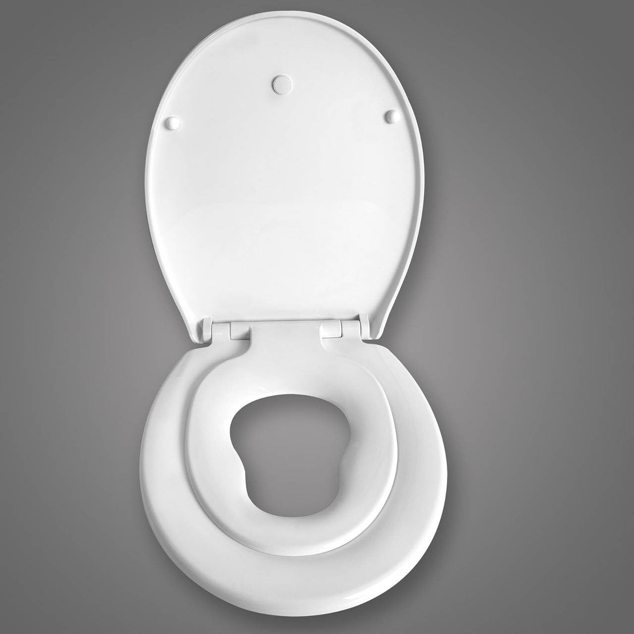 24goodz Toilet Seat with Integrated Soft-Close Child Seat - Ideal for Families - Durable Plastic - White - 45.4 x 37.1 cm