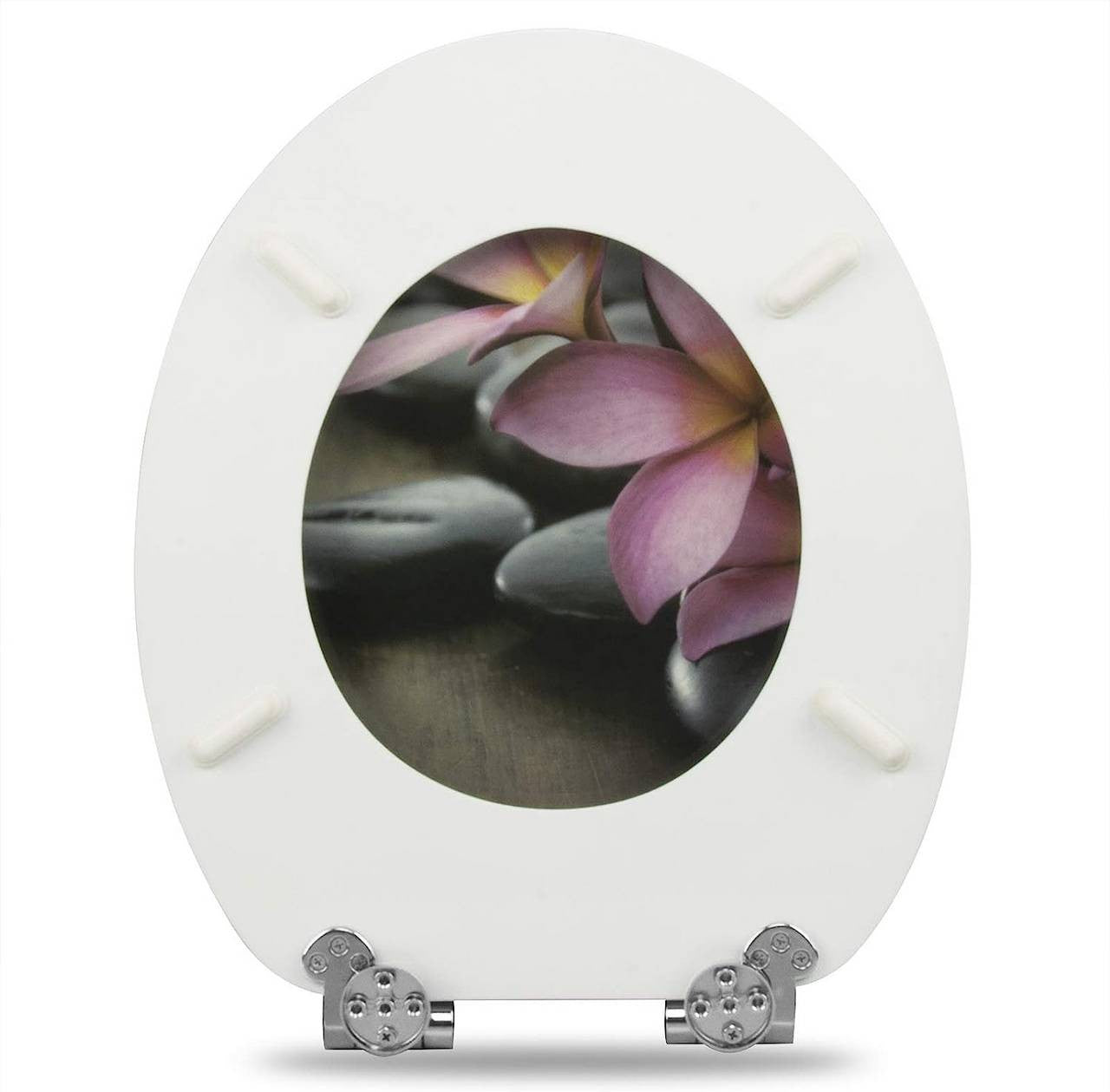 24goodz MDF Toilet Seat with Soft-Close Mechanism - Antibacterial and Water-Repellent - MDF - Universal O-Shaped Toilets - Grey Floral