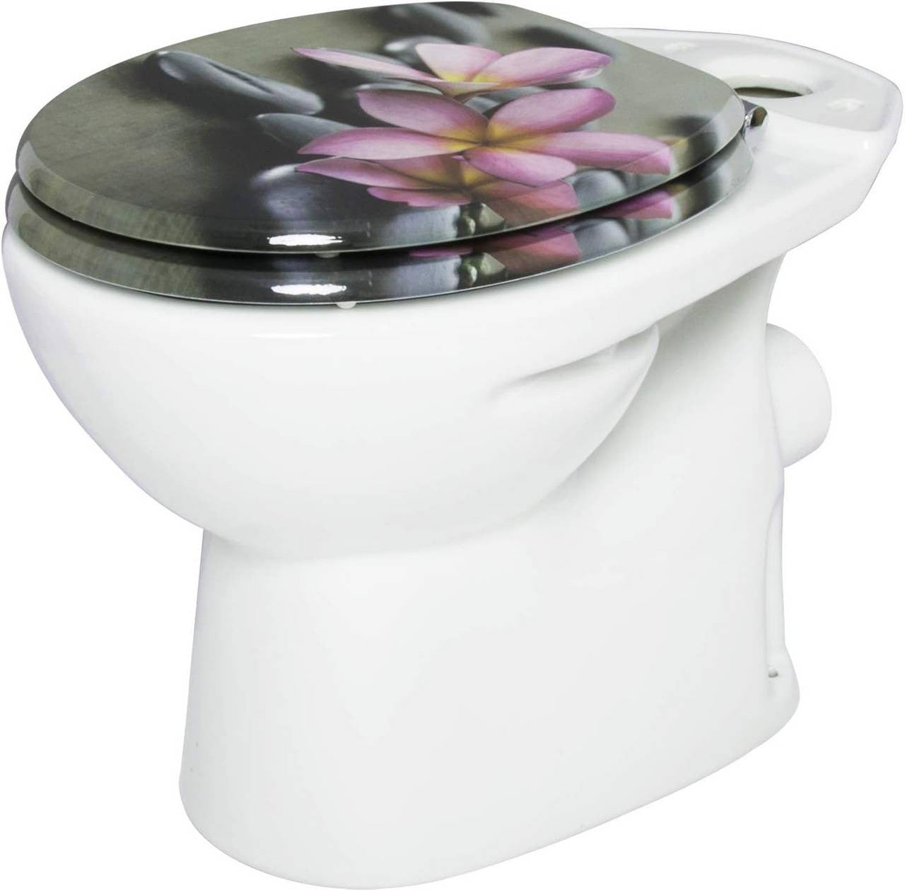 24goodz MDF Toilet Seat with Soft-Close Mechanism - Antibacterial and Water-Repellent - MDF - Universal O-Shaped Toilets - Grey Floral
