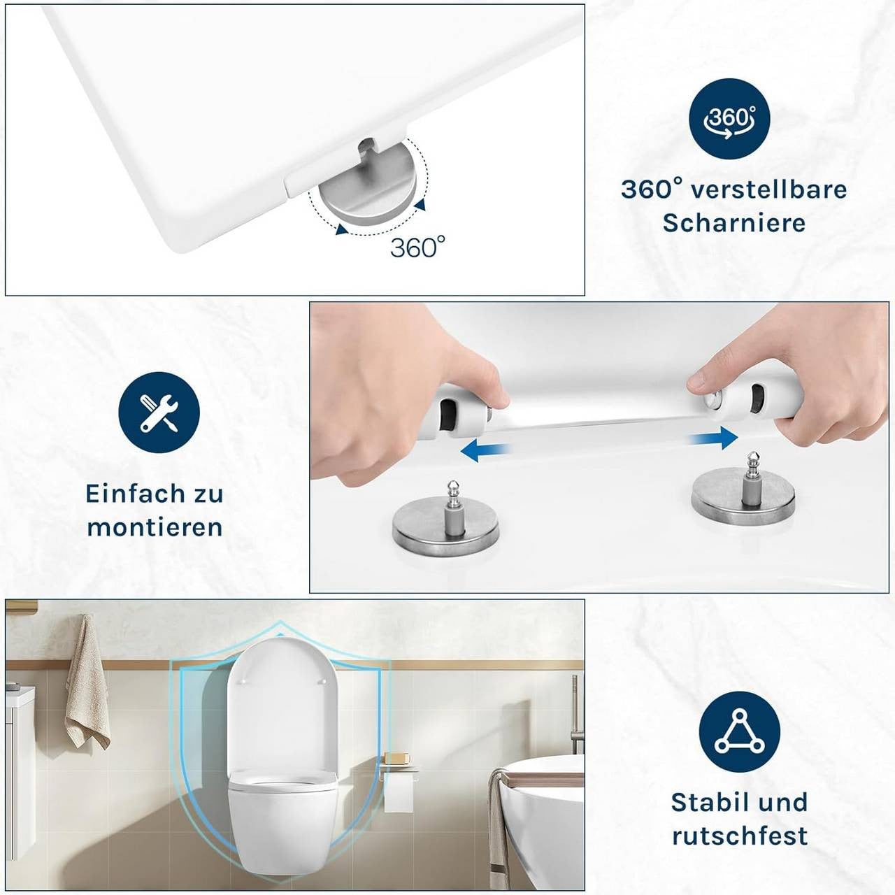 24goodz Soft-Close Toilet Seat - Quiet and Gentle Closing - PP Material - For Standard D-Shaped Toilets - White