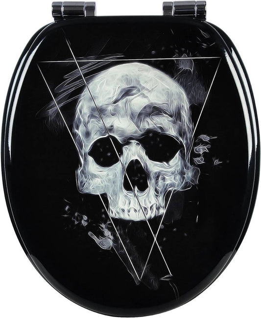 24goodz Toilet Seat with Soft-Close Mechanism - Antibacterial and Water-Resistant - MDF - Universal Fit - Black Skull Design