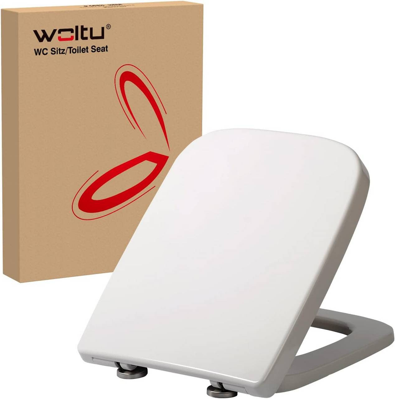 24goodz Square Toilet Seat with Soft-Close Mechanism - Quick-Release for Easy Cleaning - Duroplast - White - 45.5 x 36.7 x 5.4 cm