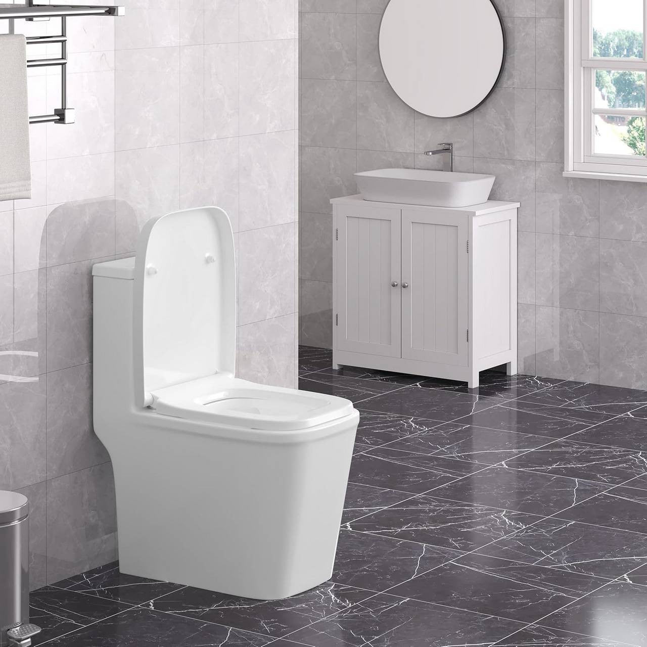 24goodz Square Toilet Seat with Soft-Close Mechanism - Quick-Release for Easy Cleaning - Duroplast - White - 45.5 x 36.7 x 5.4 cm
