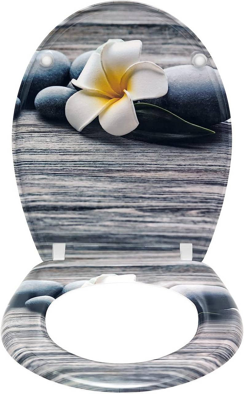 24goodz Duroplast Toilet Seat - Soft-Close Mechanism - Easy to Clean - Duroplast - For Every Bathroom - White Frangipani