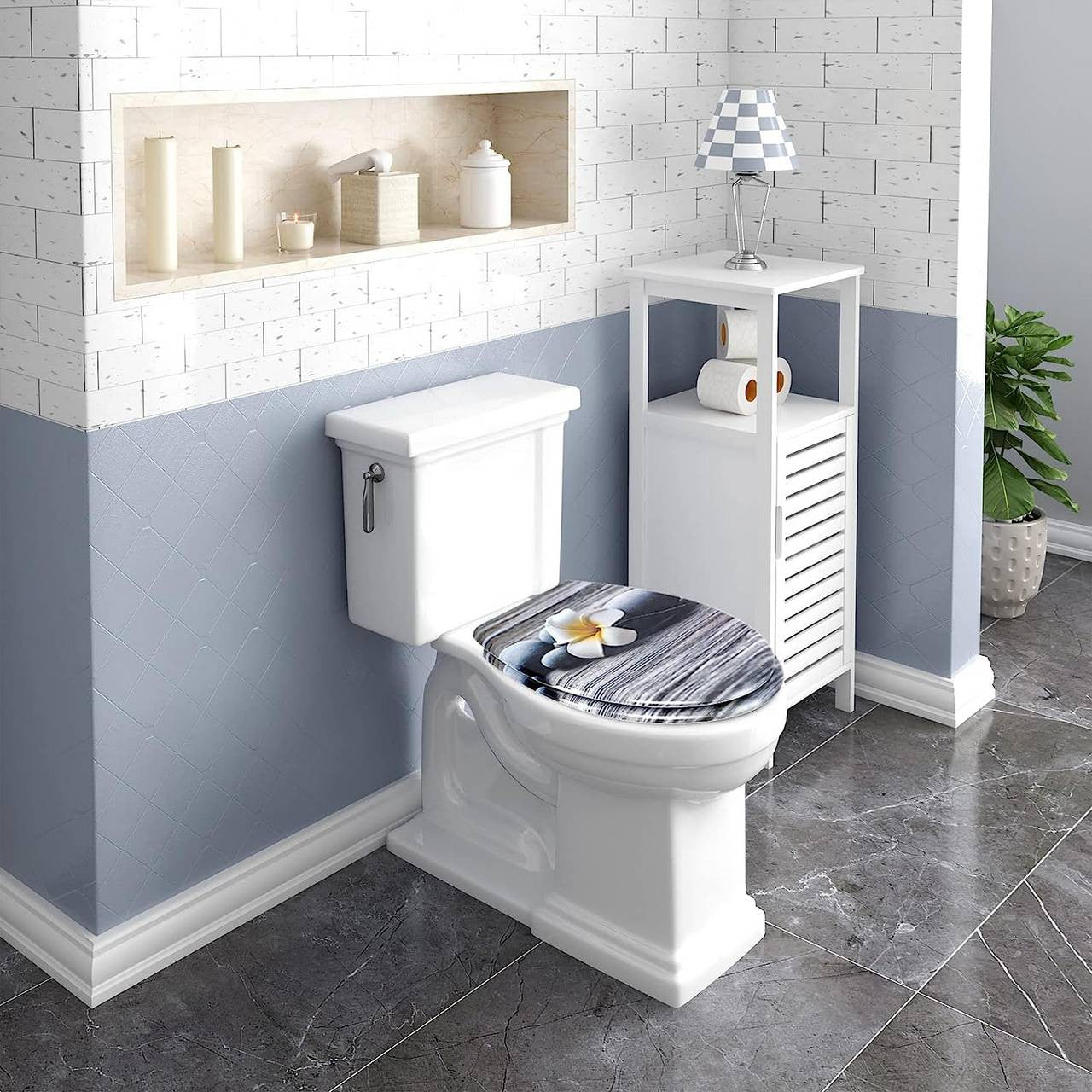24goodz Duroplast Toilet Seat - Soft-Close Mechanism - Easy to Clean - Duroplast - For Every Bathroom - White Frangipani