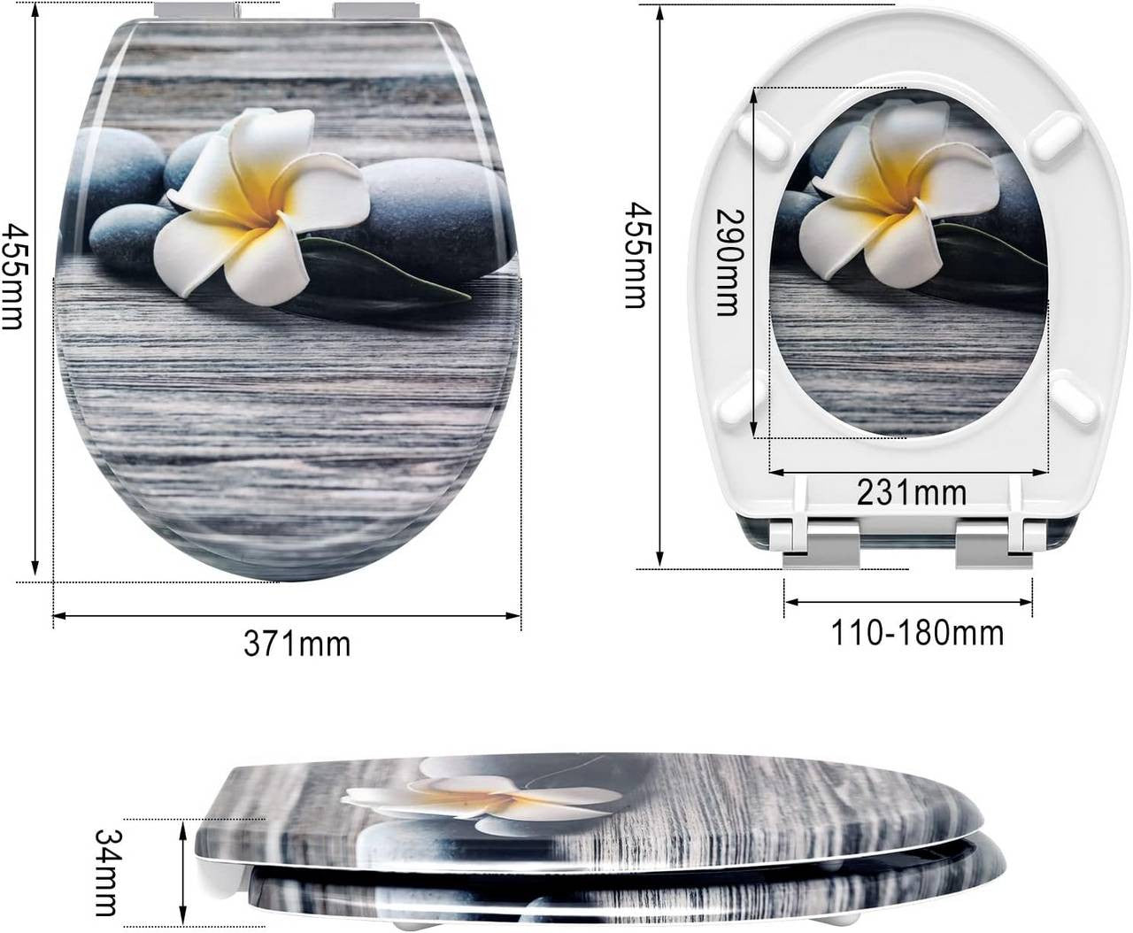 24goodz Duroplast Toilet Seat - Soft-Close Mechanism - Easy to Clean - Duroplast - For Every Bathroom - White Frangipani