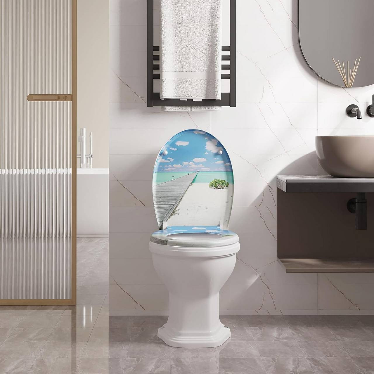 24goodz Oval Toilet Seat - Soft-Close Mechanism - Easy to Clean - Duroplast - Suitable for Standard Toilets - Bridge Blue