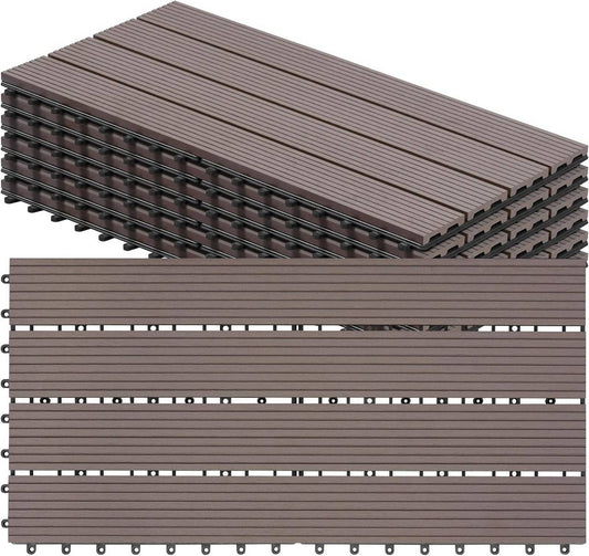 24goodz WPC Decking Tiles - Durable and Weather Resistant - WPC - For Outdoor Spaces - Brown