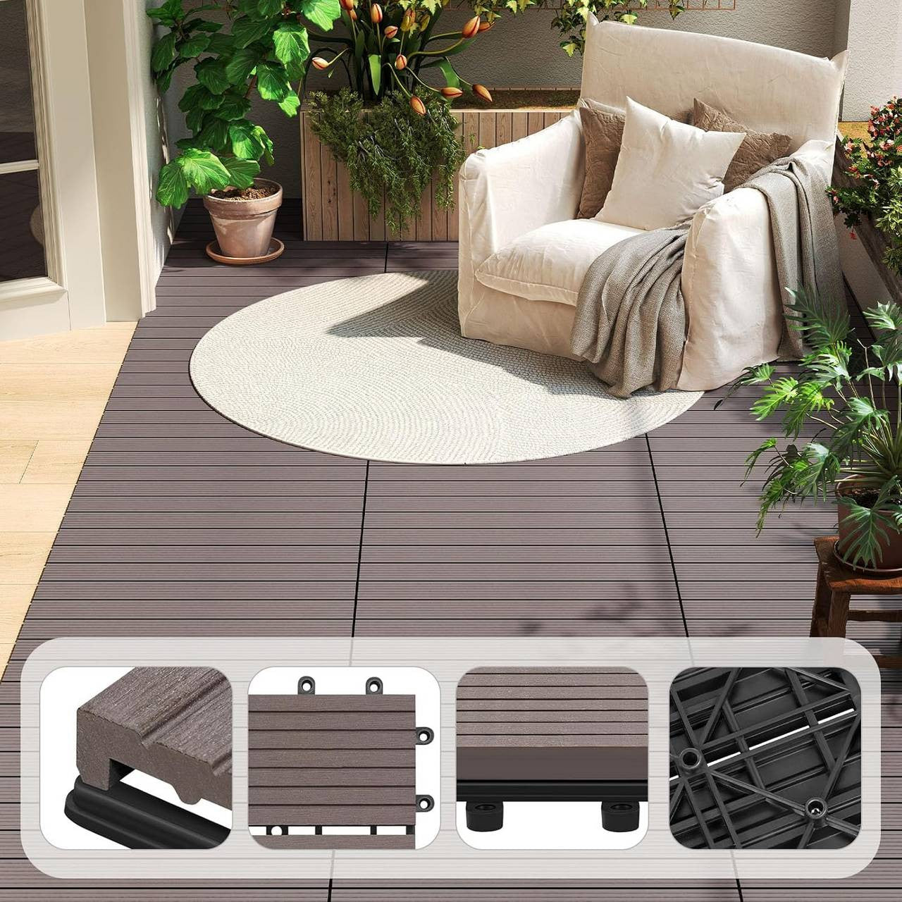 24goodz WPC Decking Tiles - Durable and Weather Resistant - WPC - For Outdoor Spaces - Brown