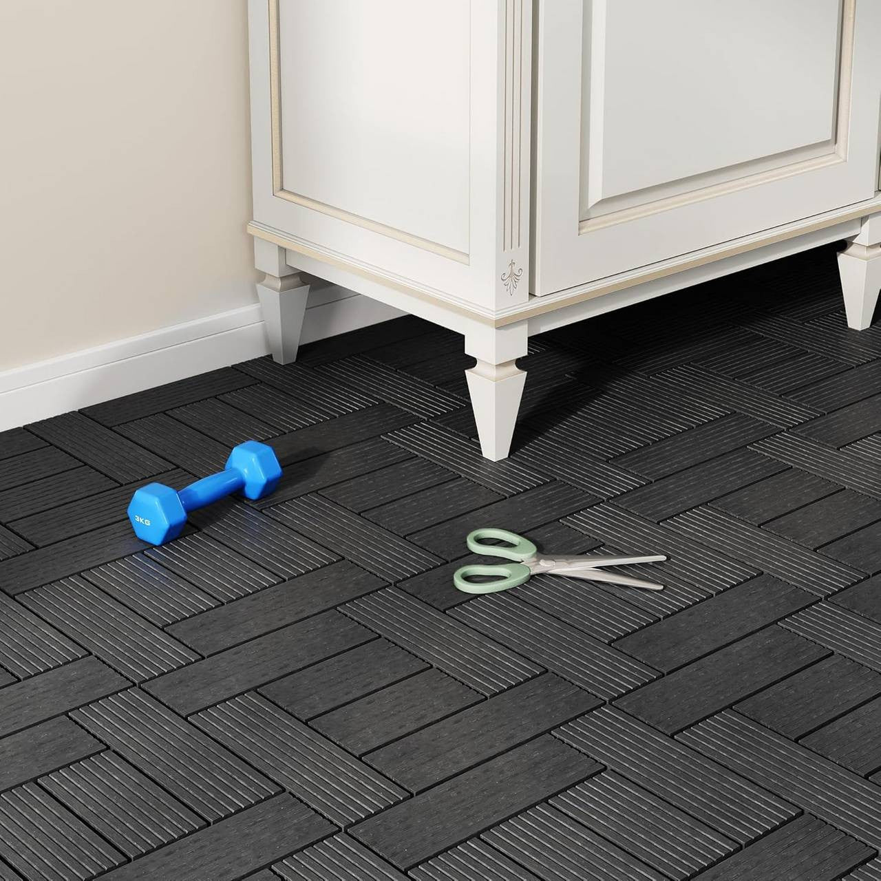 24goodz 11 Pcs WPC Decking Tiles - Eco-Friendly Material - Easy Installation - WPC - For Outdoor and Indoor Use - Anthracite