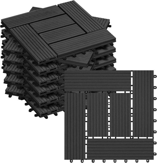 24goodz 11 Pcs WPC Decking Tiles - Eco-Friendly Material - Easy Installation - WPC - For Outdoor and Indoor Use - Anthracite