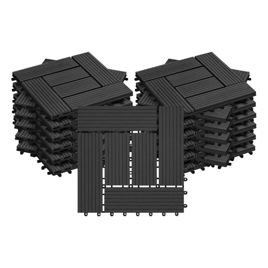24goodz Set of 22 WPC Decking Tiles - Eco-Friendly Design - Water and UV Resistant - Wood Plastic Composite - Anthracite - 30 x 30 cm