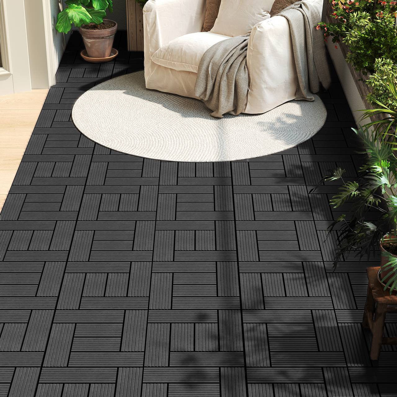 24goodz 11 Pcs WPC Decking Tiles - Eco-Friendly Material - Easy Installation - WPC - For Outdoor and Indoor Use - Anthracite