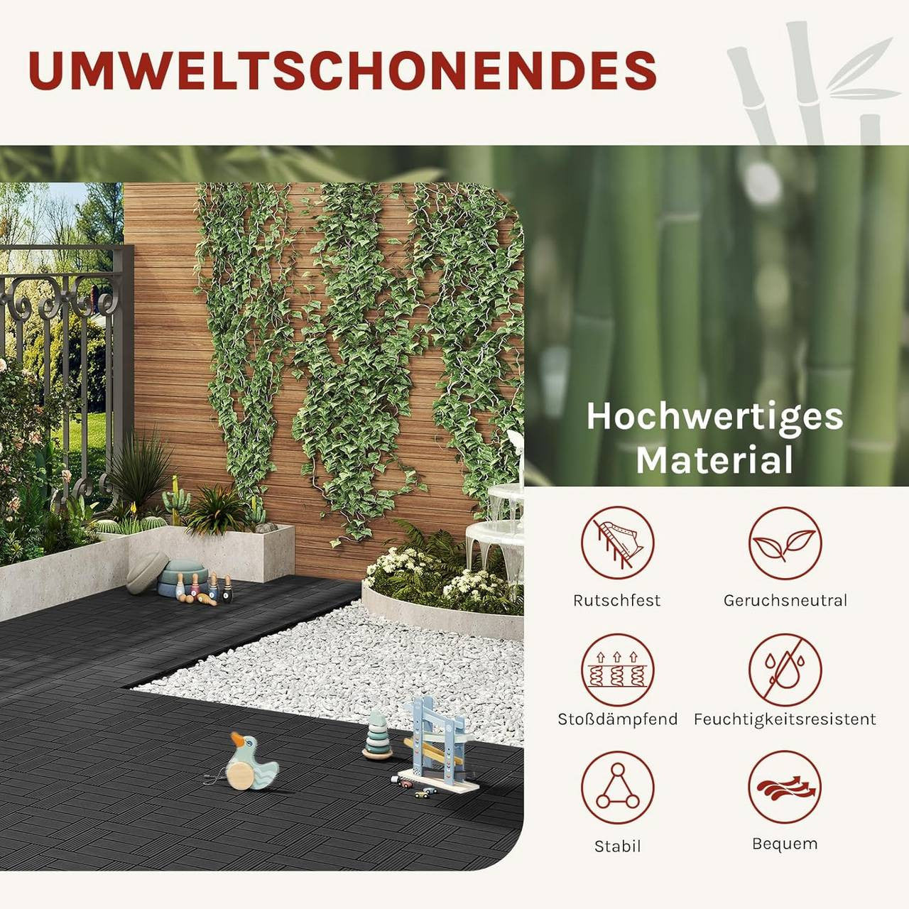 24goodz Set of 22 WPC Decking Tiles - Eco-Friendly Design - Water and UV Resistant - Wood Plastic Composite - Anthracite - 30 x 30 cm