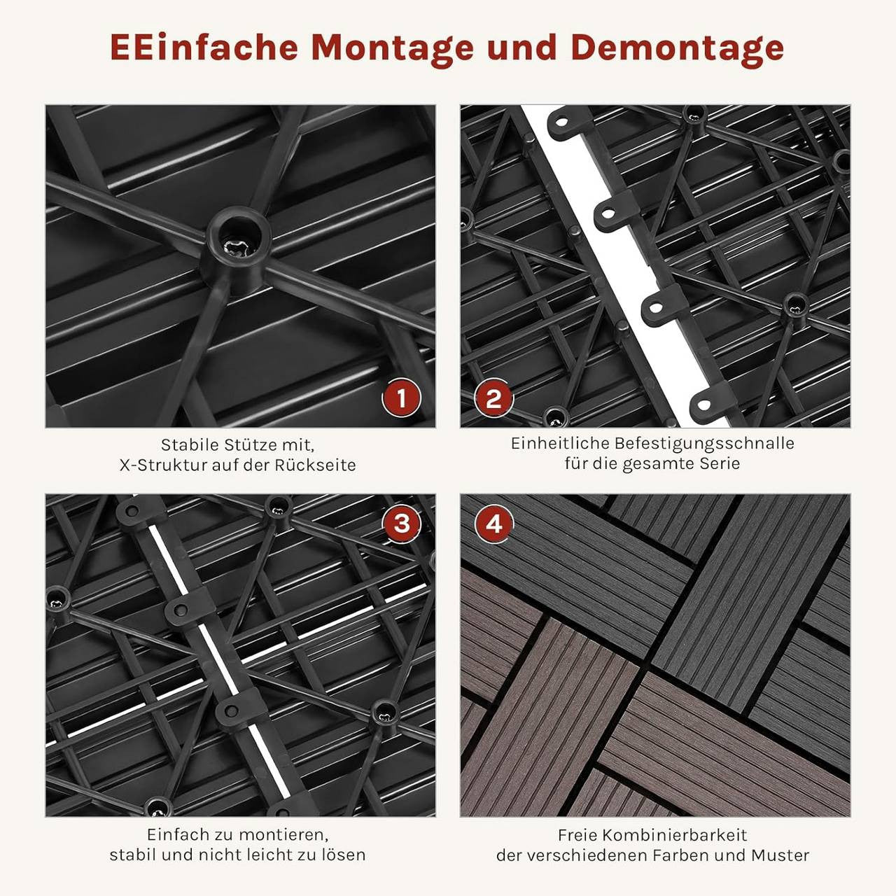 24goodz Set of 22 WPC Decking Tiles - Eco-Friendly Design - Water and UV Resistant - Wood Plastic Composite - Anthracite - 30 x 30 cm