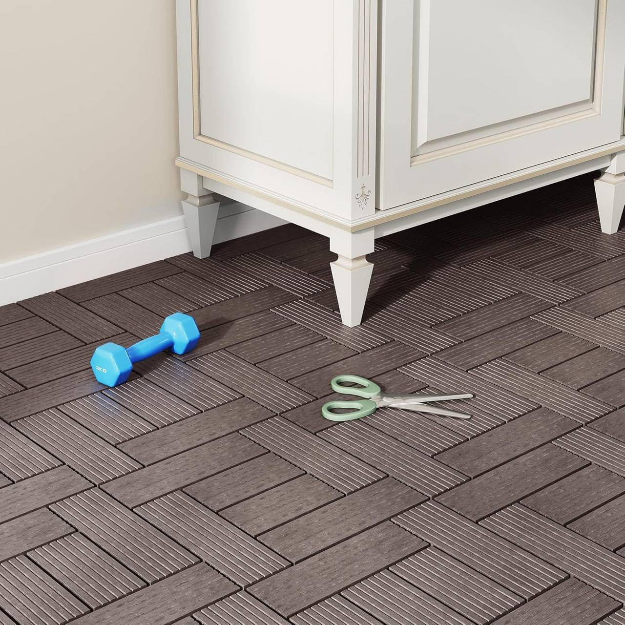 24goodz 11 Pcs WPC Decking Tiles - Eco-Friendly Material - Easy Installation - WPC - For Indoor and Outdoor Use - Coffee