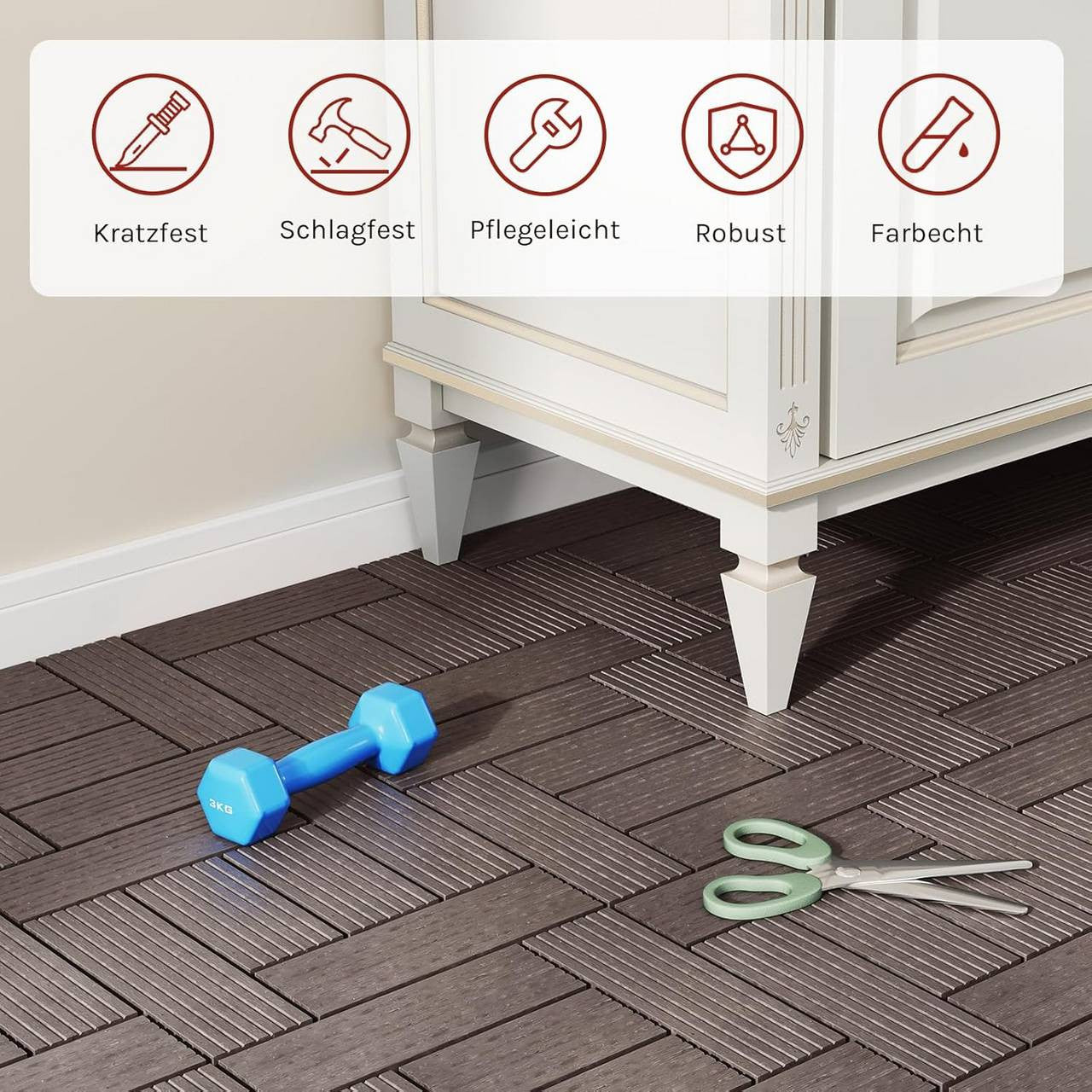 24goodz 11 Pcs WPC Decking Tiles - Eco-Friendly Material - Easy Installation - WPC - For Indoor and Outdoor Use - Coffee