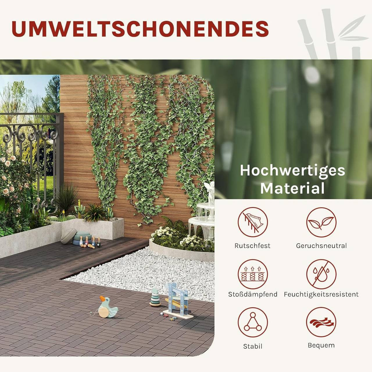 24goodz 11 Pcs WPC Decking Tiles - Eco-Friendly Material - Easy Installation - WPC - For Indoor and Outdoor Use - Coffee