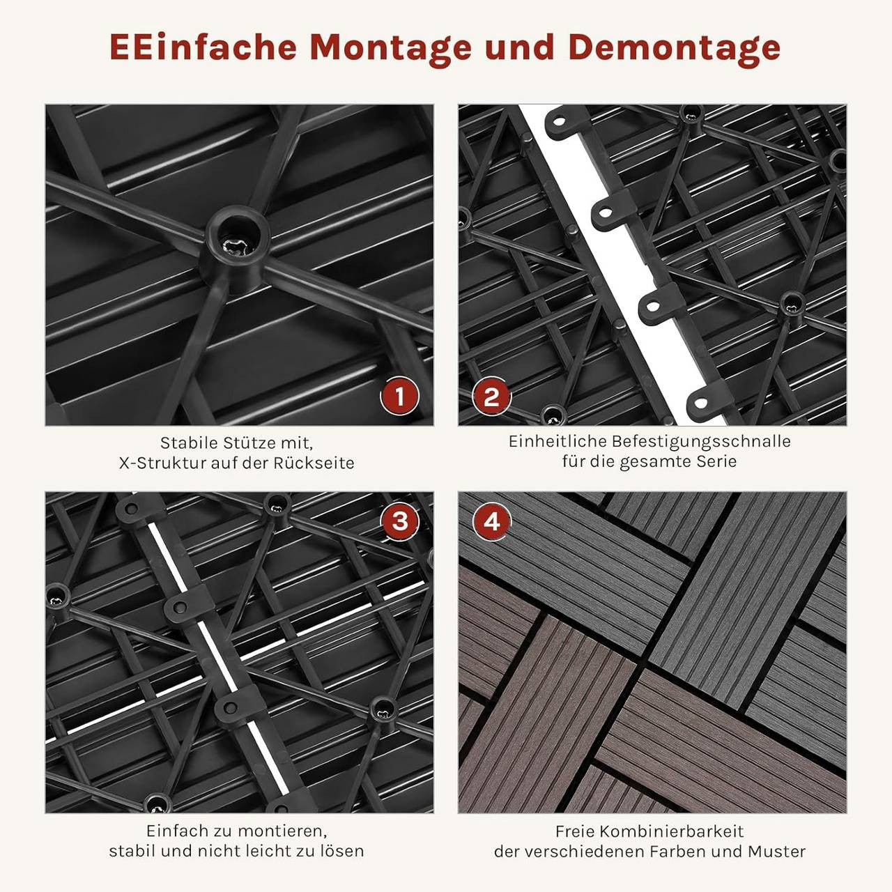 24goodz 11 Pcs WPC Decking Tiles - Eco-Friendly Material - Easy Installation - WPC - For Indoor and Outdoor Use - Coffee