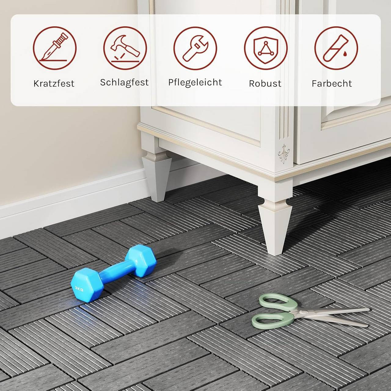 24goodz 11 Pcs WPC Decking Tiles - Eco-Friendly Material - Easy Installation - WPC - For Outdoor and Indoor Use - Light Grey - hgr