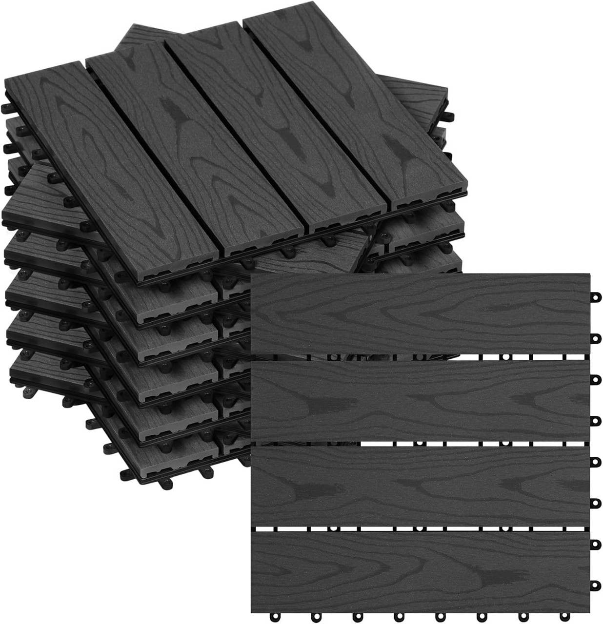 24goodz WPC Decking Tiles - Durable and Non-Fading - Easy to Install - WPC - For Outdoor and Indoor Use - Anthracite