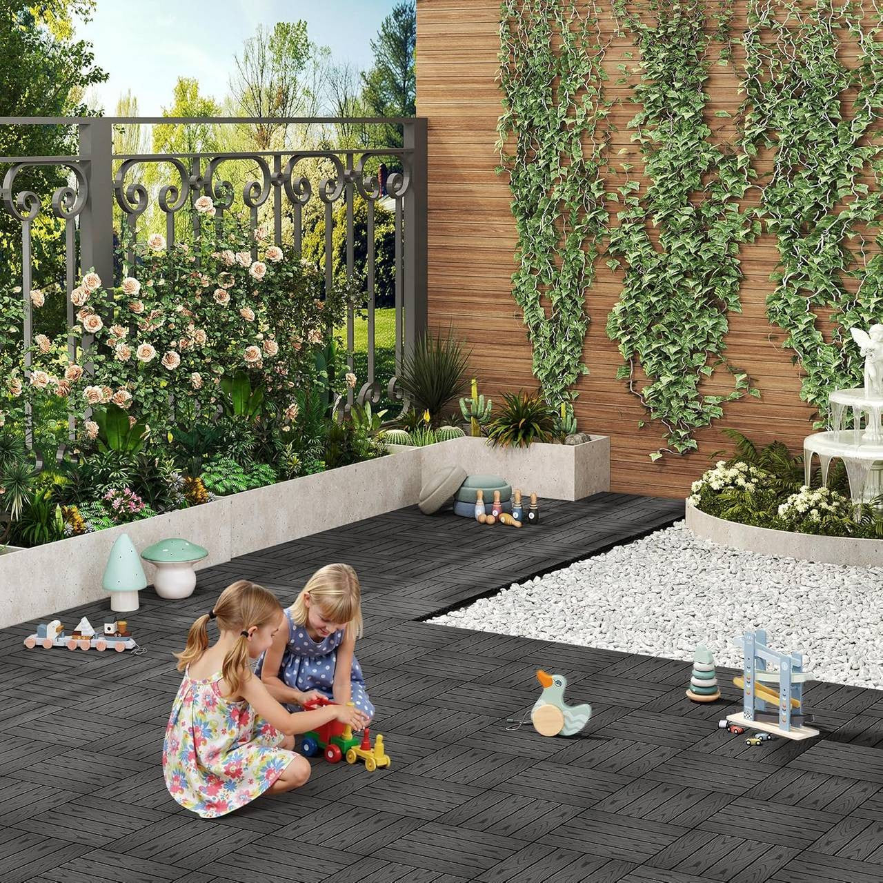 24goodz WPC Decking Tiles - Durable and Non-Fading - Easy to Install - WPC - For Outdoor and Indoor Use - Anthracite