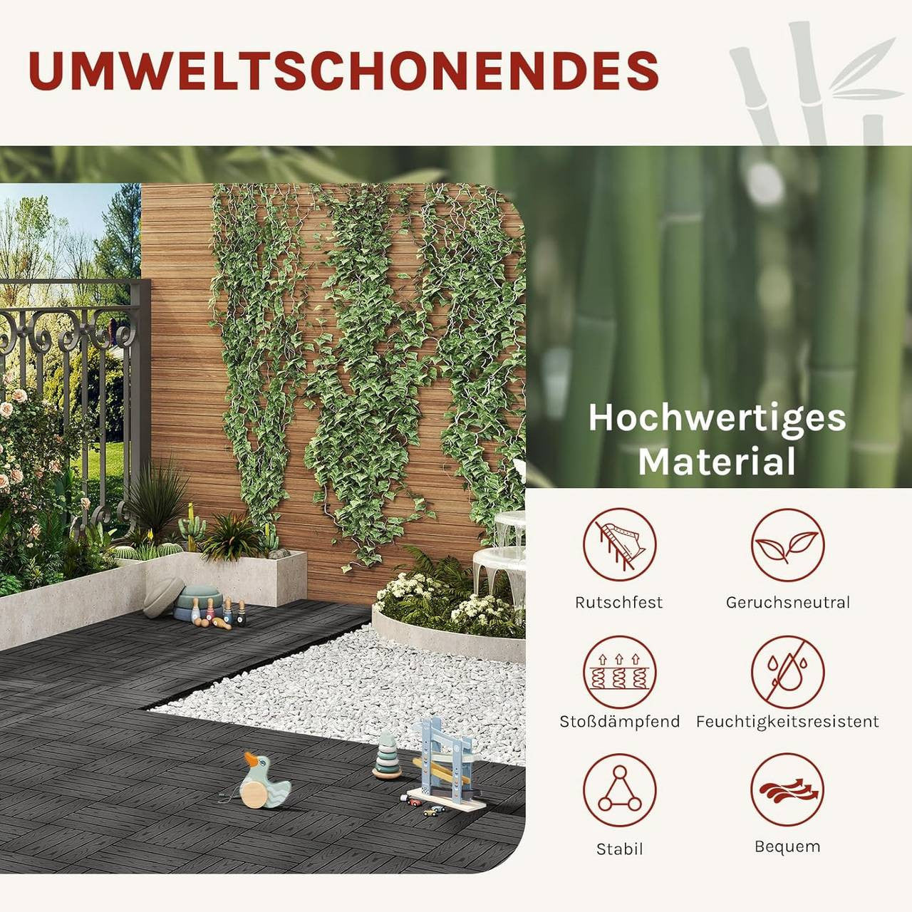 24goodz WPC Decking Tiles - Durable and Non-Fading - Easy to Install - WPC - For Outdoor and Indoor Use - Anthracite