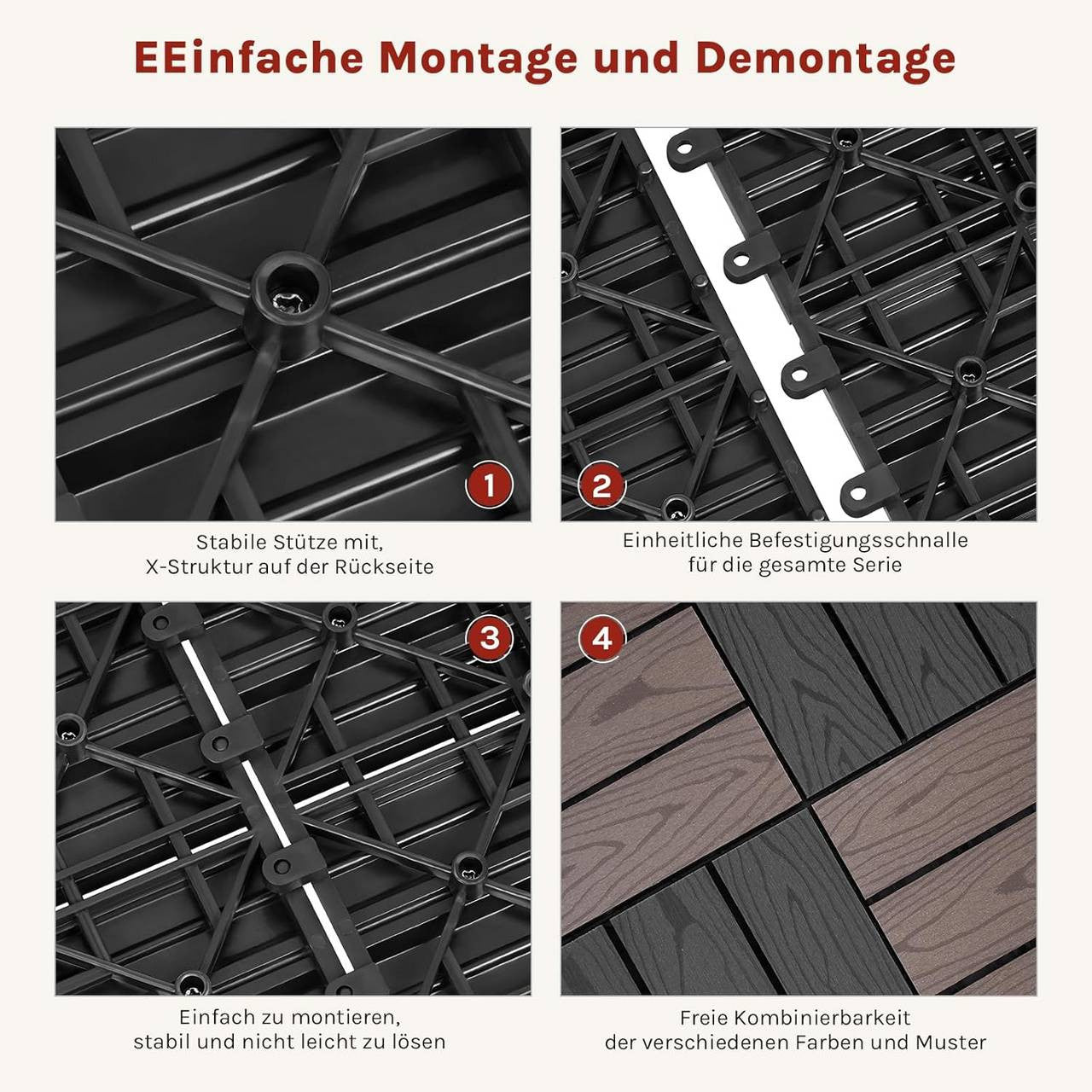 24goodz WPC Decking Tiles - Durable and Non-Fading - Easy to Install - WPC - For Outdoor and Indoor Use - Anthracite