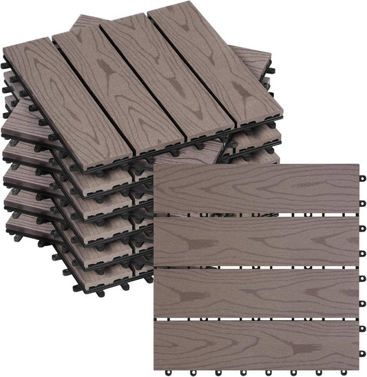 24goodz WPC Decking Tiles - Durable and Non-Fading - Easy to Install with Click System - WPC - For Outdoor and Indoor Use - Brown