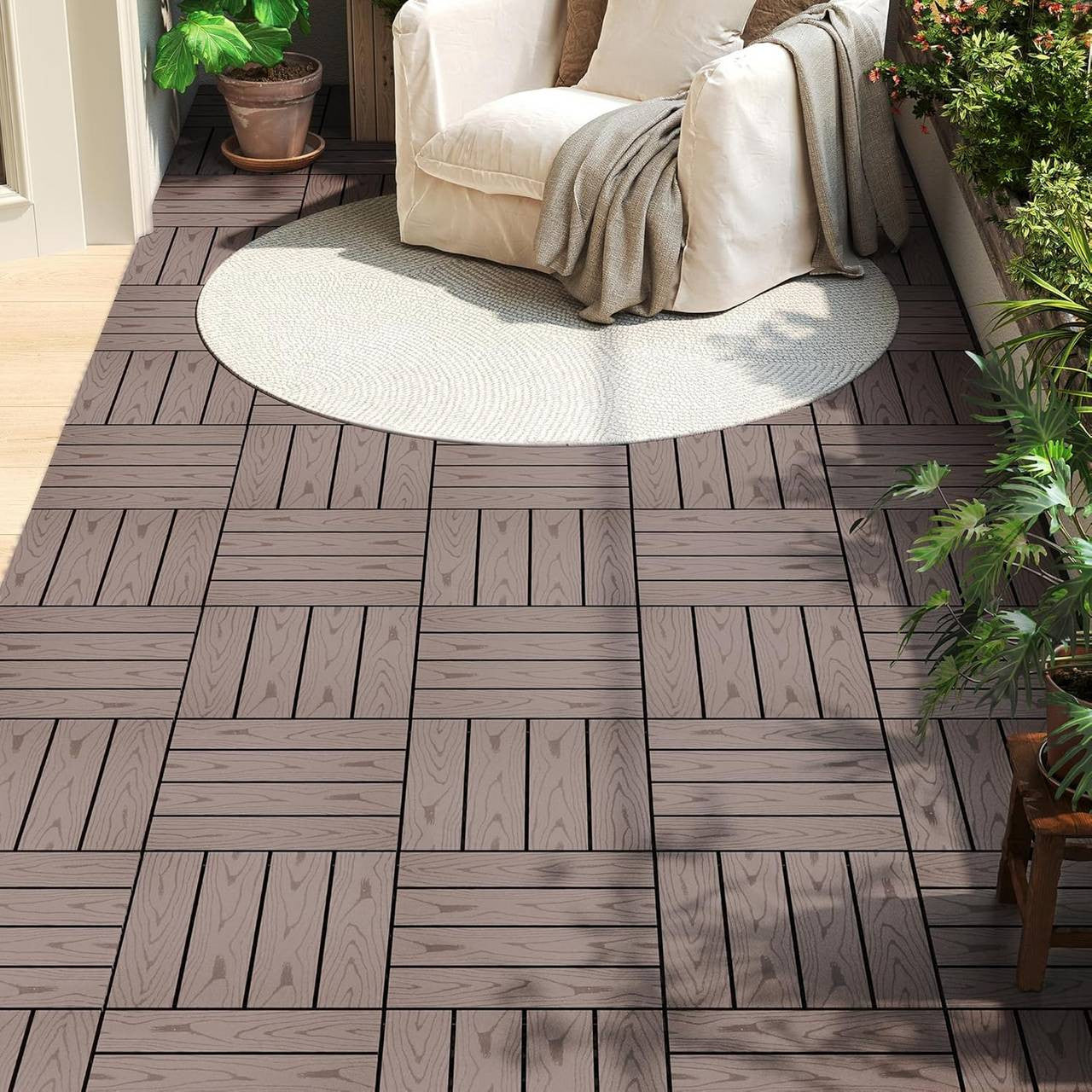 24goodz WPC Decking Tiles - Durable and Non-Fading - Easy to Install with Click System - WPC - For Outdoor and Indoor Use - Brown
