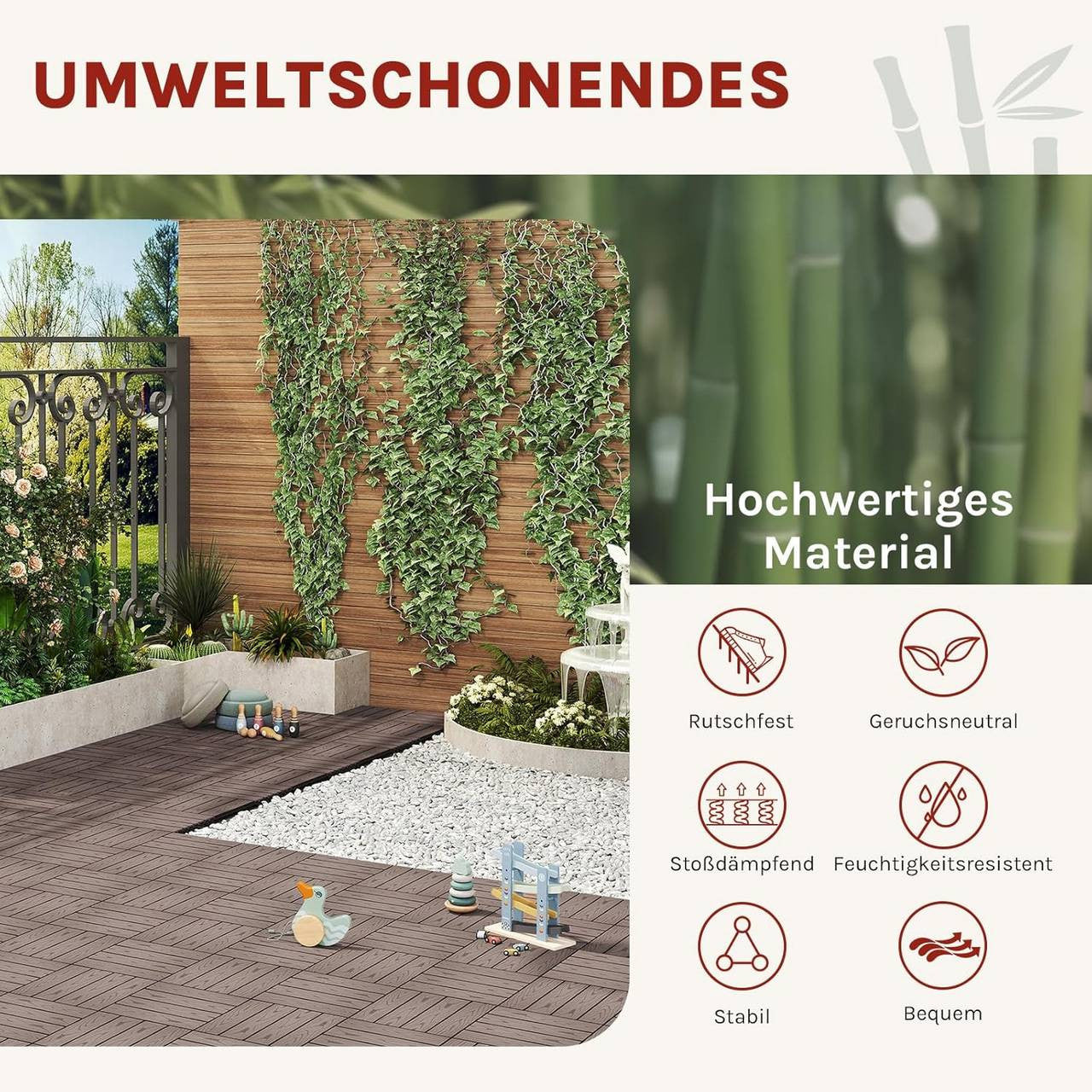 24goodz Decking Tiles - Robust and Durable - Quick and Easy Installation - WPC - For Indoor and Outdoor Use - Brown