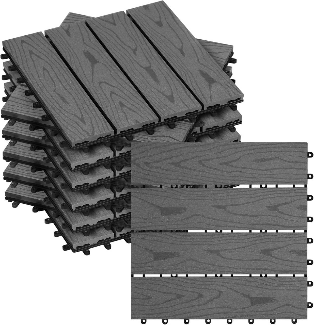 24goodz WPC Decking Tiles - Durable and Non-Fading - Easy to Install with Click System - WPC - For Outdoor and Indoor Use - Gray