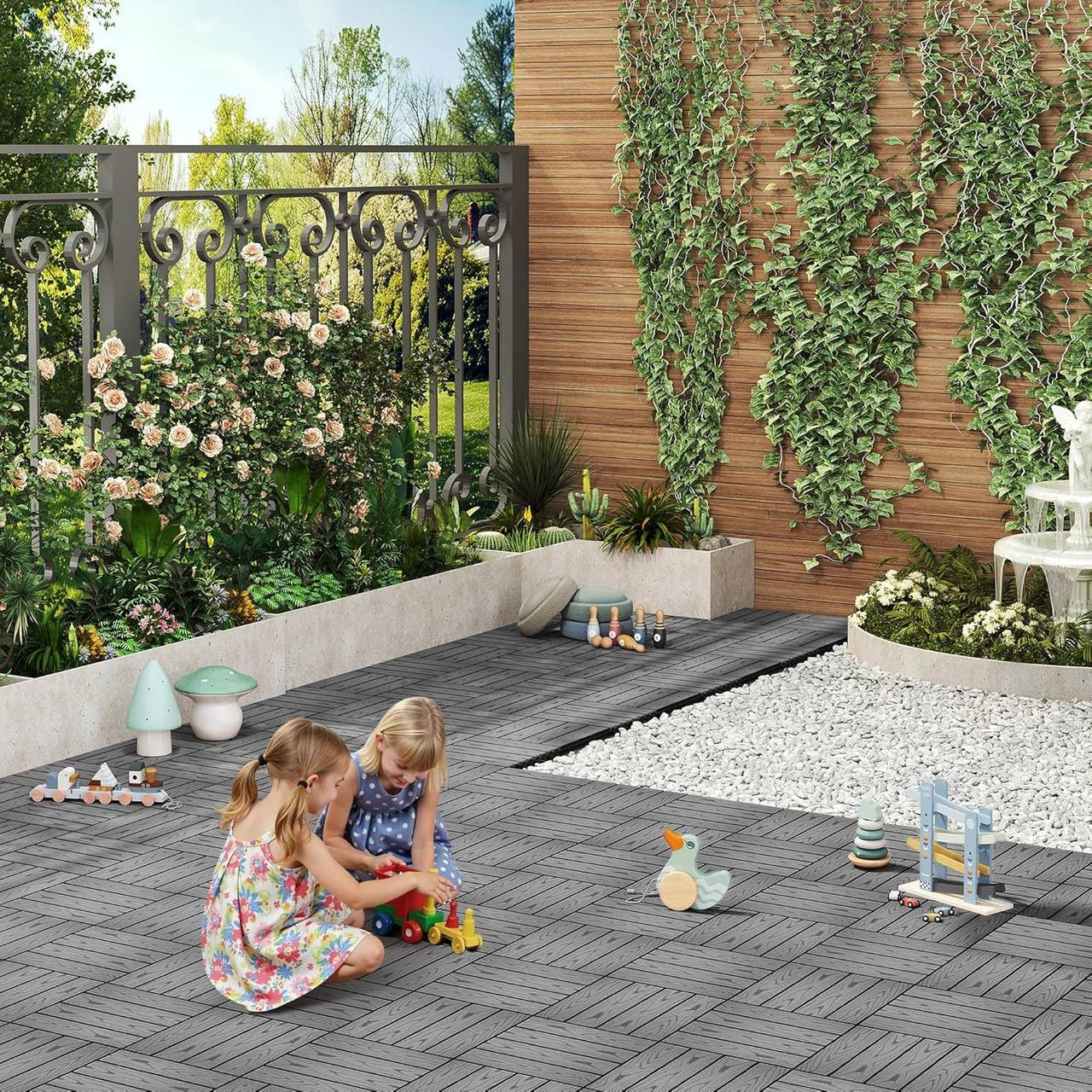 24goodz Decking Tiles - Quick and Easy Installation - Durable WPC Material - 30x30cm - Light Grey - hgr