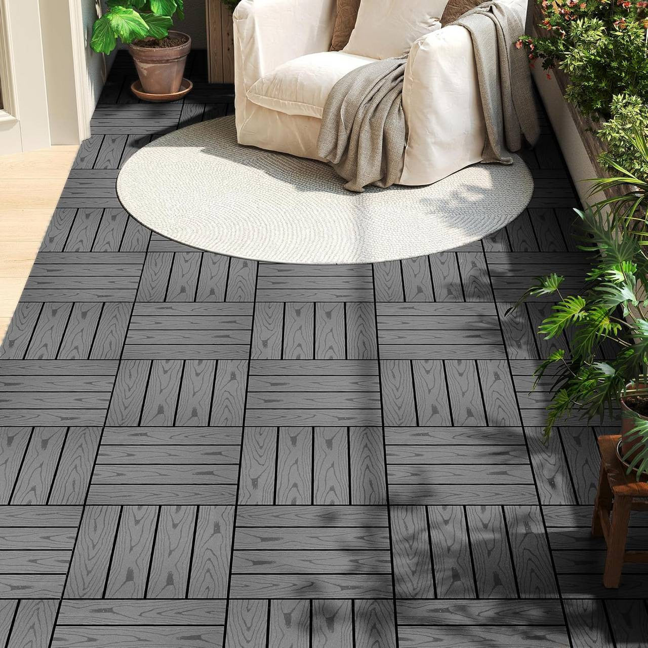 24goodz Decking Tiles - Quick and Easy Installation - Durable WPC Material - 30x30cm - Light Grey - hgr