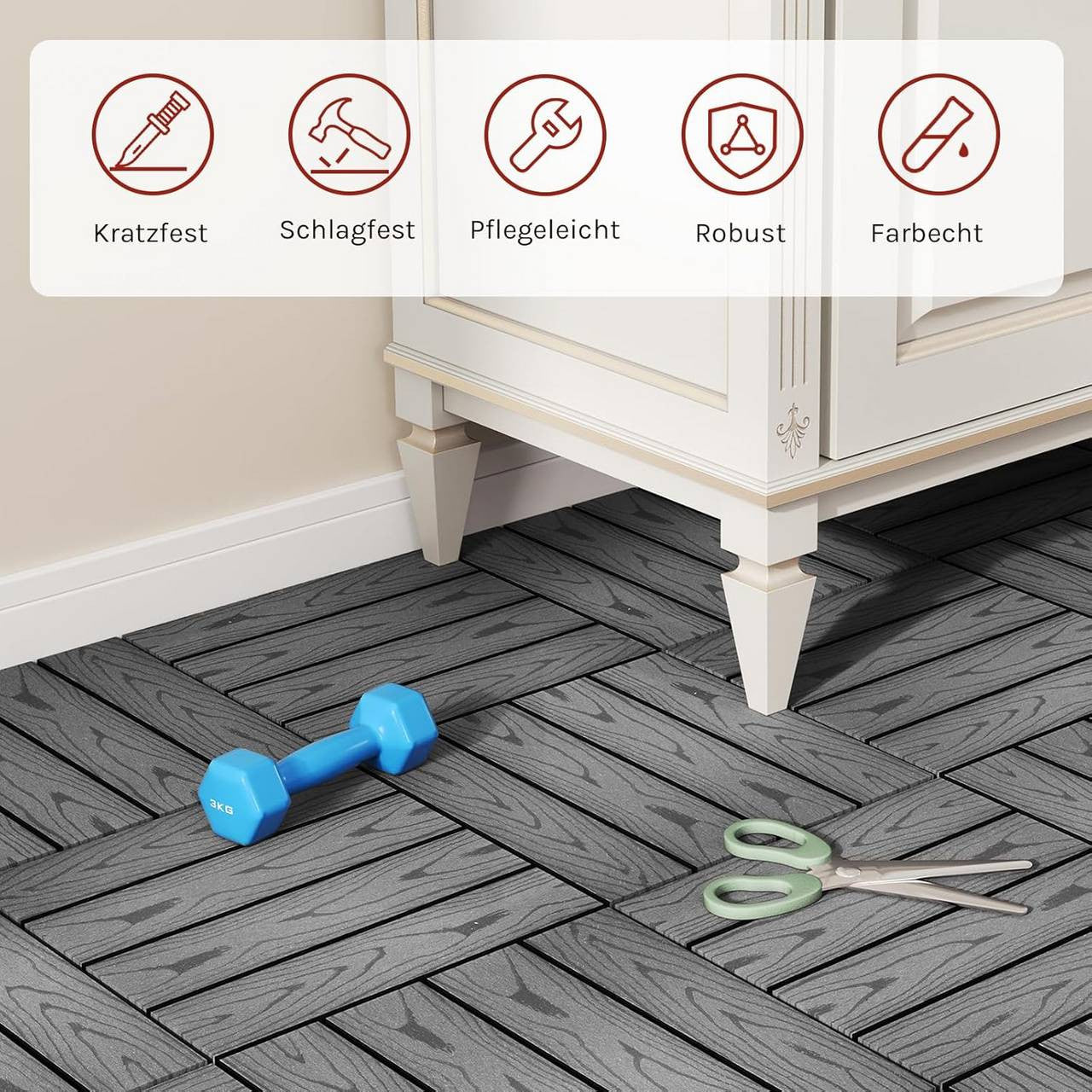 24goodz Decking Tiles - Quick and Easy Installation - Durable WPC Material - 30x30cm - Light Grey - hgr