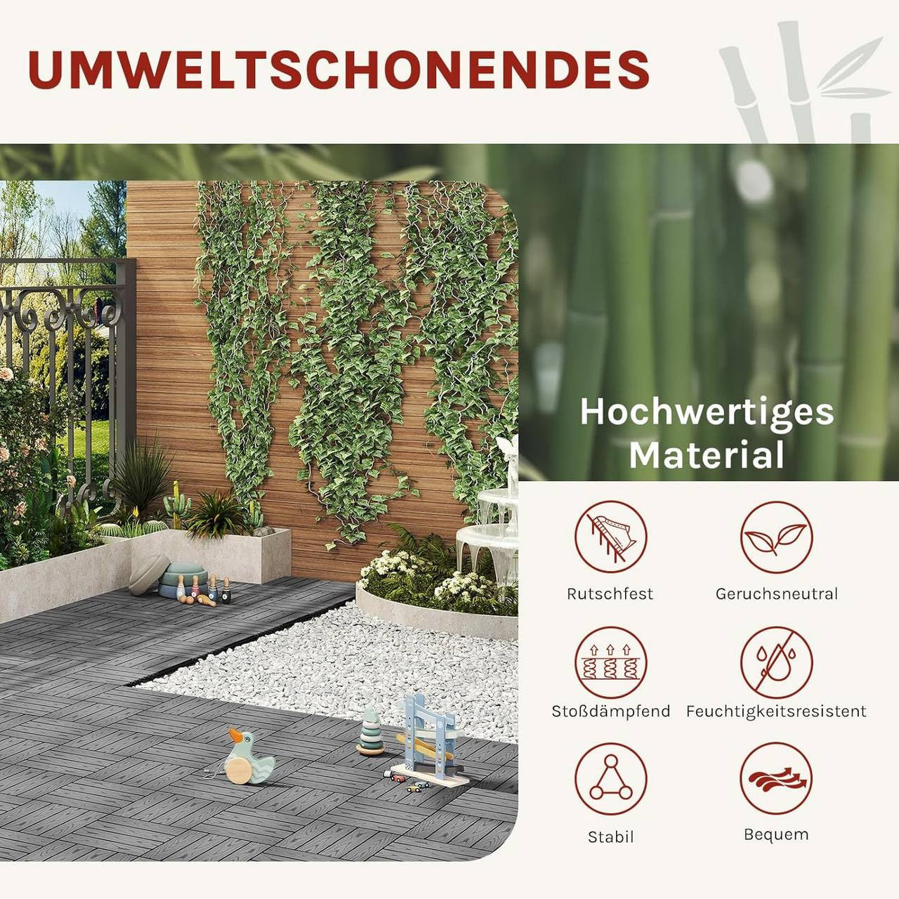 24goodz Decking Tiles - Quick and Easy Installation - Durable WPC Material - 30x30cm - Light Grey - hgr