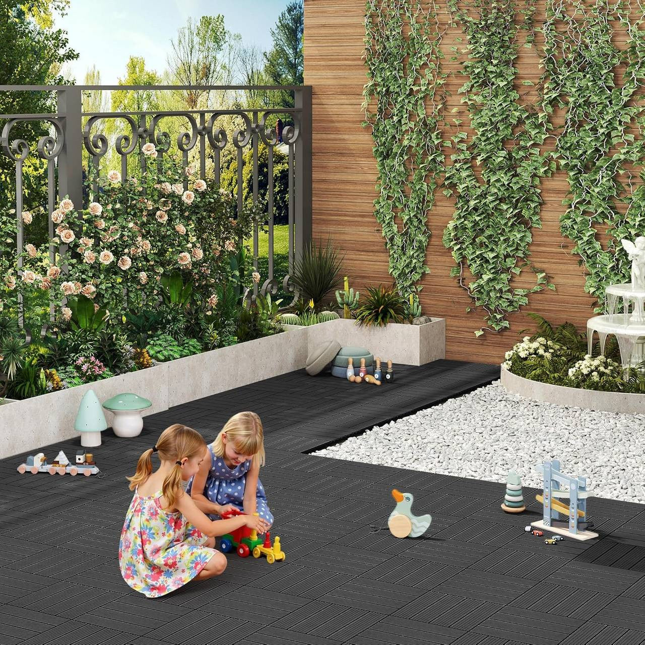 24goodz WPC Decking Tiles - Durable and Weather Resistant - WPC - For Outdoor and Indoor Use - Anthracite