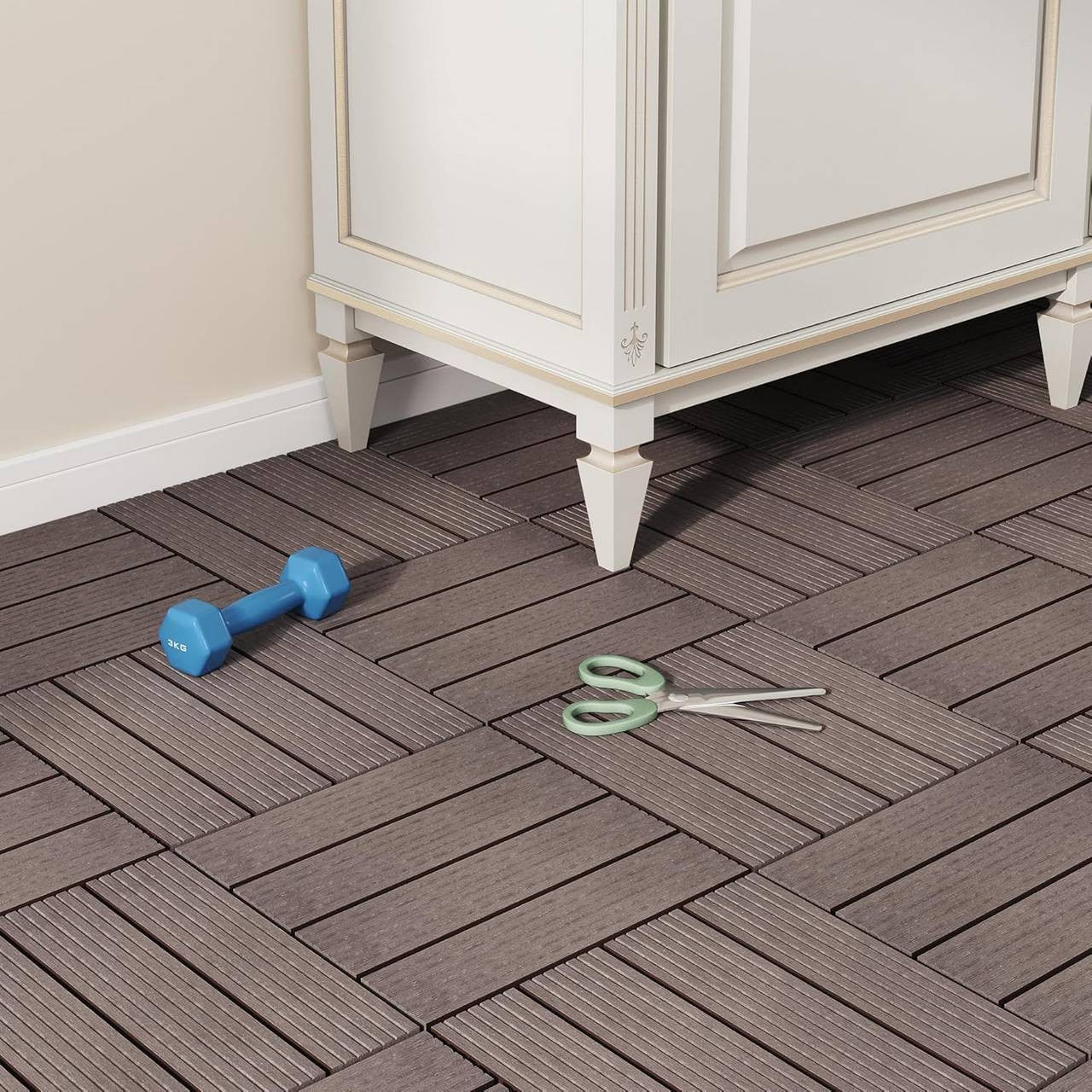 24goodz WPC Decking Tiles - Quick and Easy Installation - Durable and Weather Resistant - WPC - For Outdoor and Indoor Use - Brown