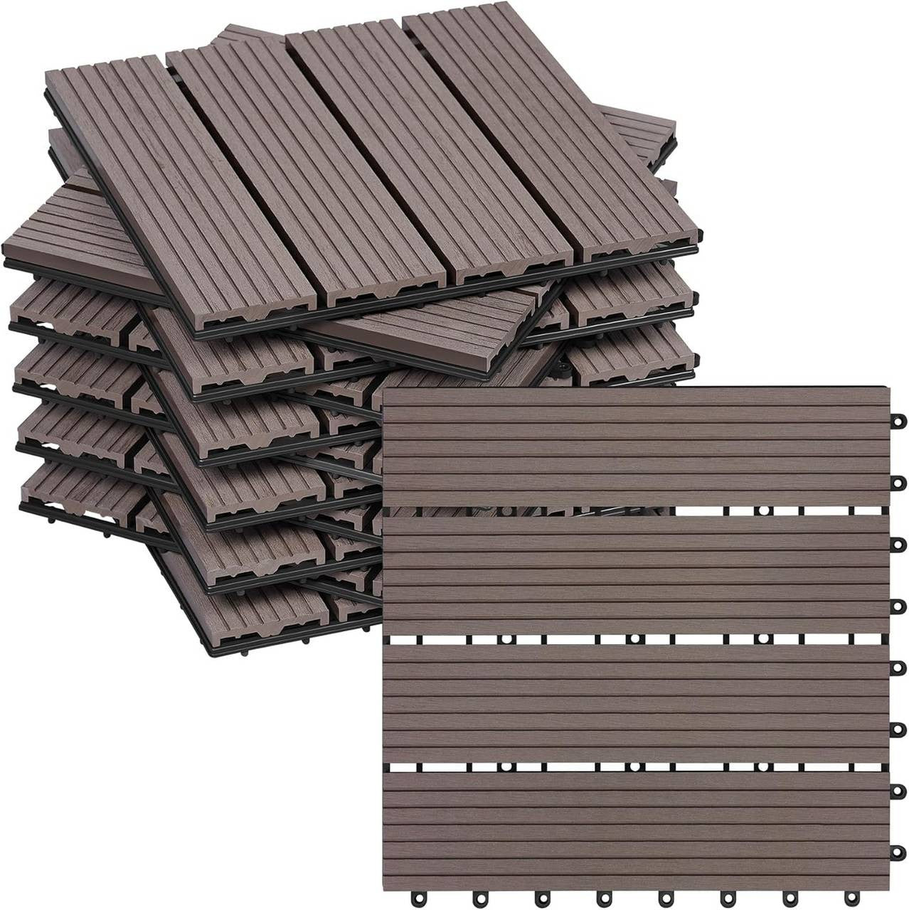 24goodz WPC Decking Tiles - Eco-Friendly Material - Easy Installation - WPC - For Outdoor and Indoor Use - Brown