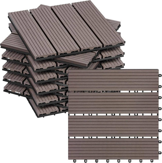 24goodz WPC Decking Tiles - Eco-Friendly Material - Easy Installation - WPC - For Outdoor and Indoor Use - Brown