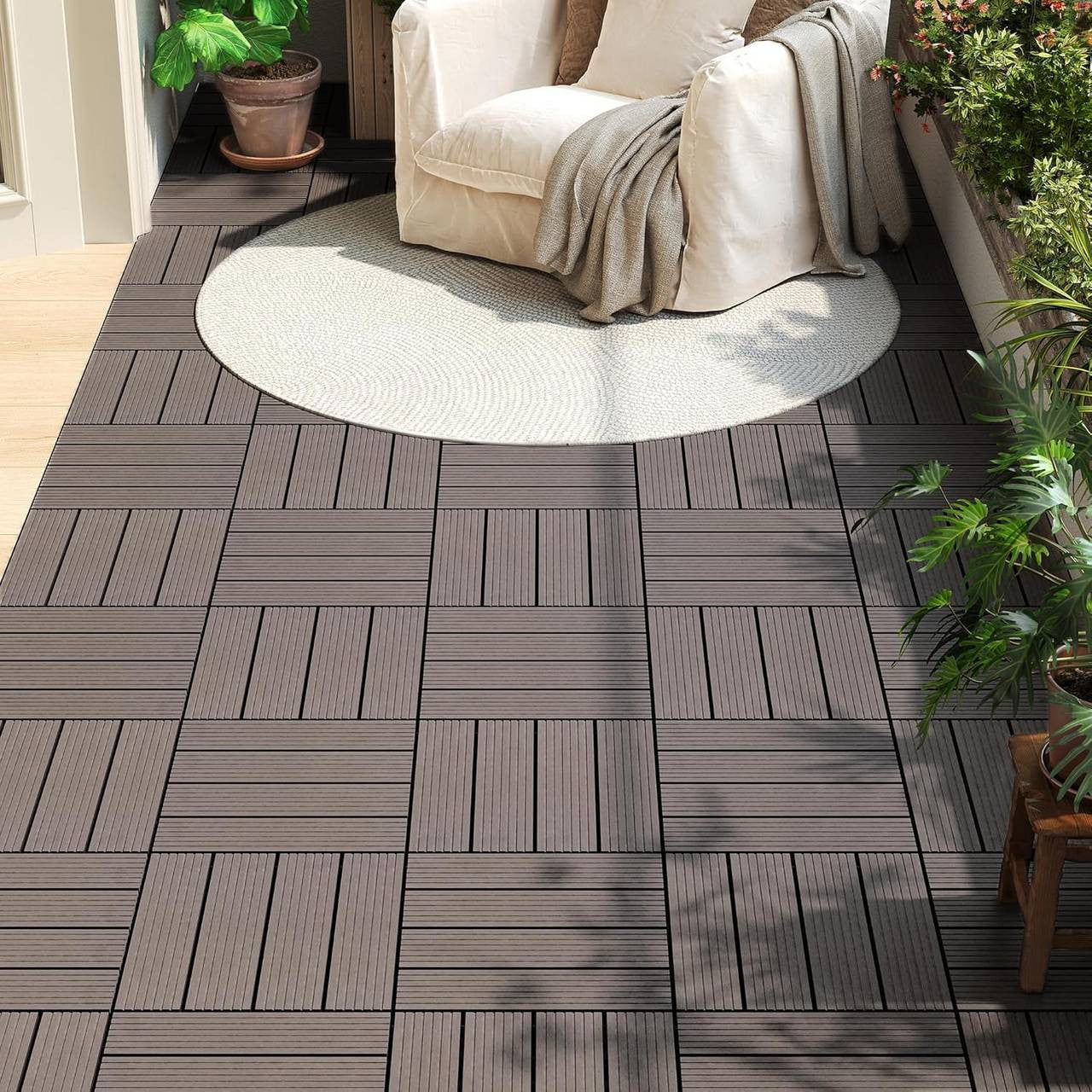 24goodz WPC Decking Tiles - Eco-Friendly Material - Easy Installation - WPC - For Outdoor and Indoor Use - Brown