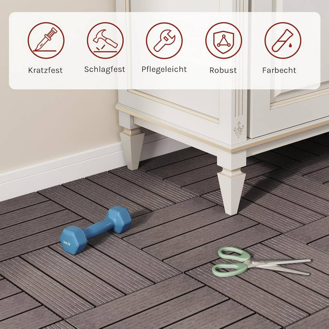 24goodz WPC Decking Tiles - Eco-Friendly Material - Easy Installation - WPC - For Outdoor and Indoor Use - Brown