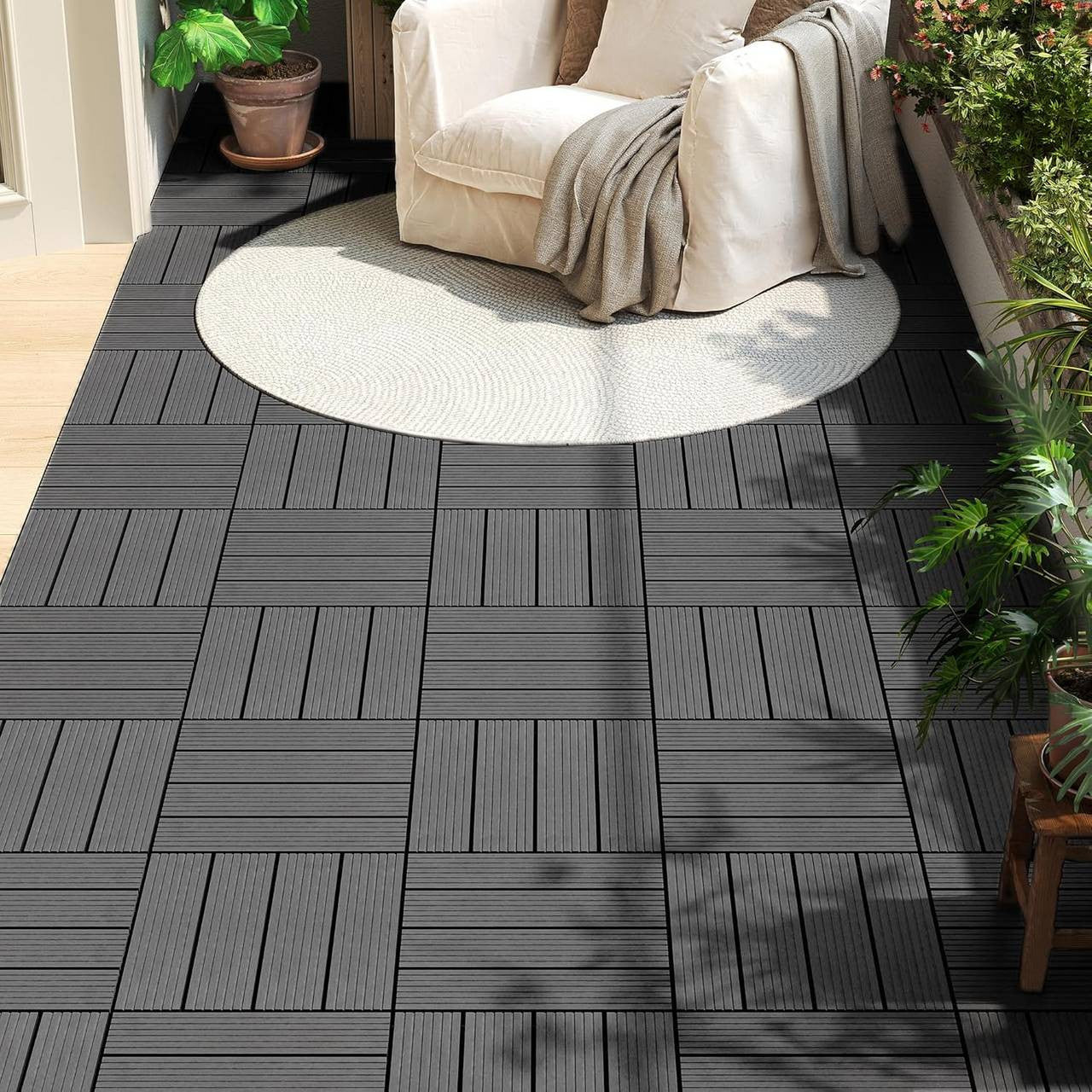 24goodz WPC Decking Tiles - Eco-Friendly Material - Easy Installation - WPC - For Indoor and Outdoor Use - Grey