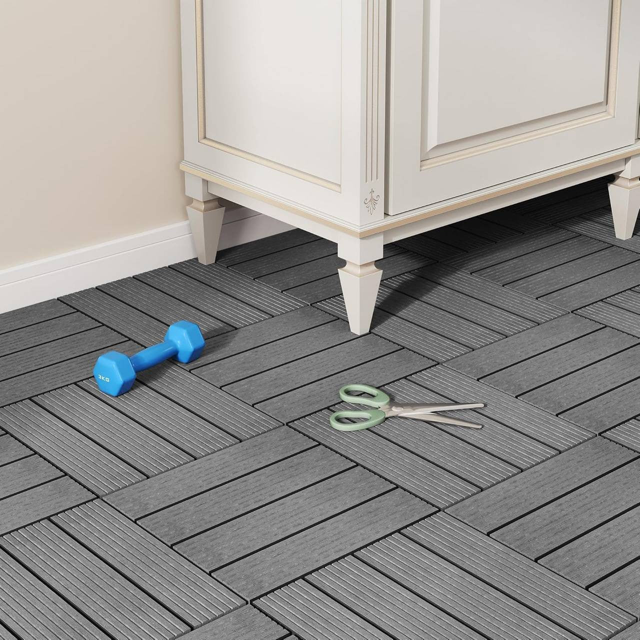 24goodz WPC Decking Tiles - Eco-Friendly Material - Easy Installation - WPC - For Outdoor and Indoor Use - Light Grey - hgr