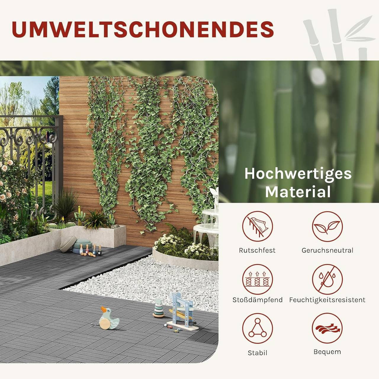 24goodz WPC Decking Tiles - Eco-Friendly Material - Easy Installation - WPC - For Outdoor and Indoor Use - Light Grey - hgr