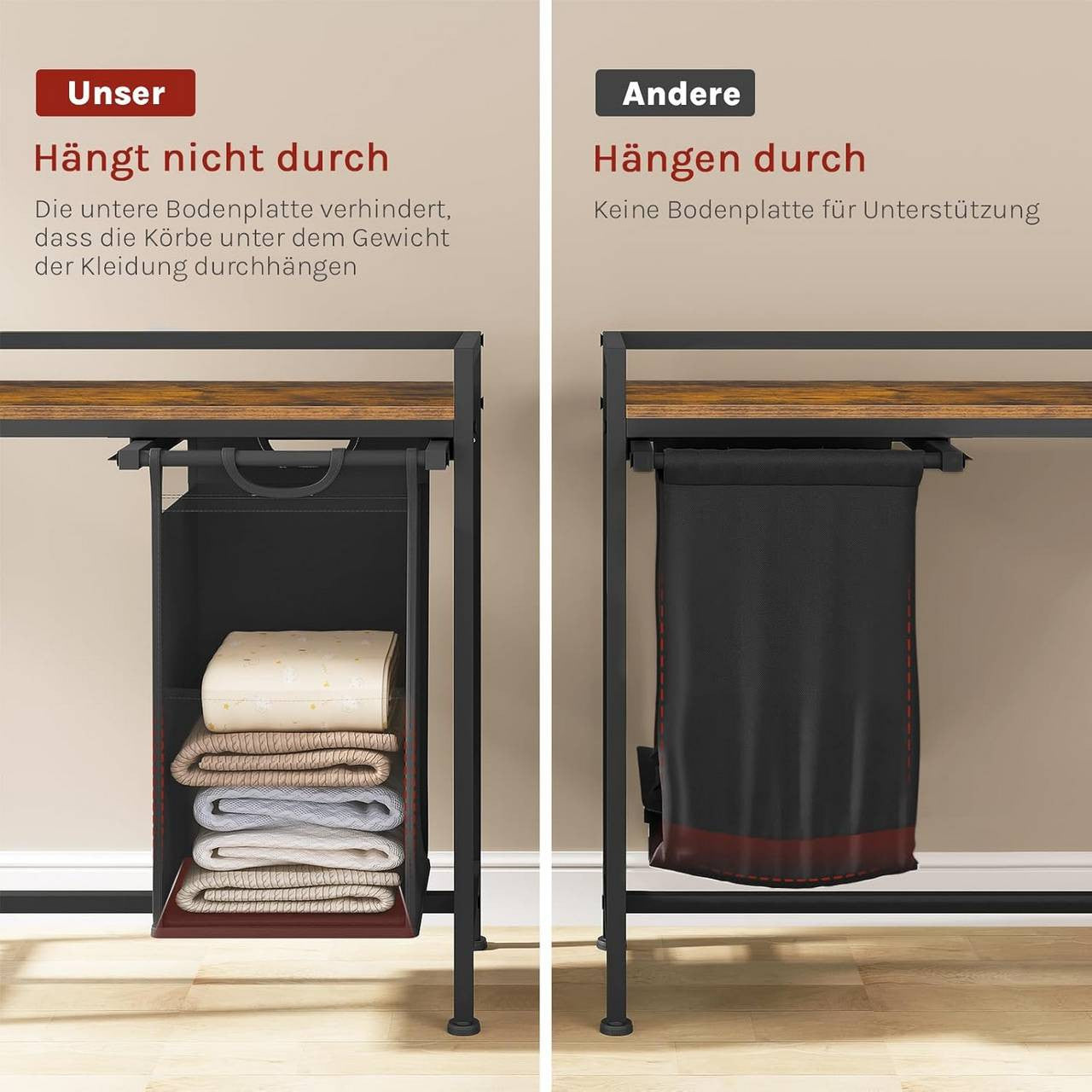 24goodz Laundry Basket with 2 Compartments - Versatile Storage Solution - Durable Oxford Fabric - For Home Use - Black + Rustic Brown